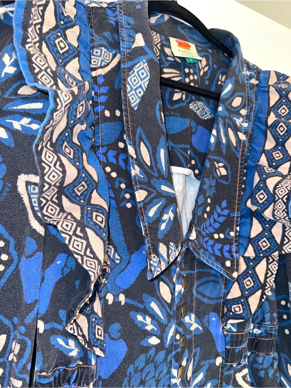 FARM Rio Macaw Forest Tropical Jumpsuit Black Blue Cotton Sz M - Picture 11 of 11
